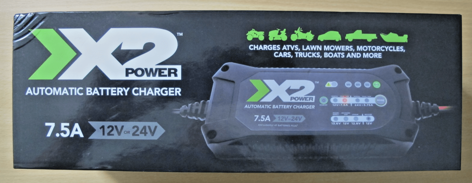 X2 Power Automatic Battery Charger 7.5A SLC10005A Car ATV Truck Boat 12v - 24v - MagsTag