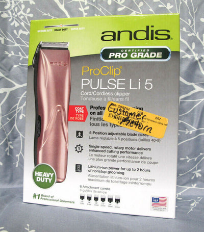 Andis Pulse Li 5 Cord/Cordless Pet Clipper 73535 Rose Gold