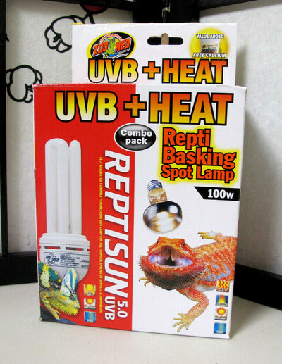 Zoo Med UVB+Heat Reptisun 5.0 26W UVB & Repti 100W Basking Spot Lamp Combo Pack