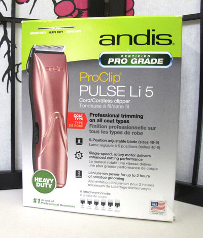 Andis Pulse Li 5 Cord/Cordless Pet Clipper 73535 Rose Gold - Used
