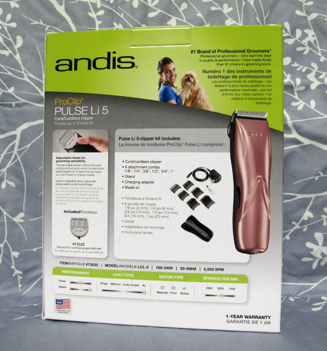 Andis Pulse Li 5 Cord/Cordless Pet Clipper 73535 Rose Gold