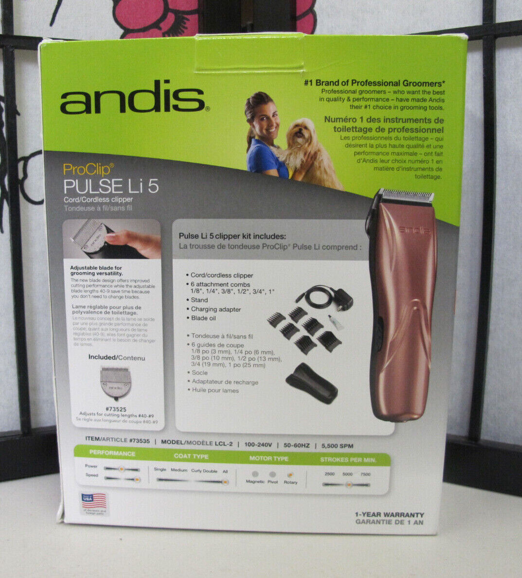 Andis Pulse Li 5 Cord/Cordless Pet Clipper 73535 Rose Gold - Used