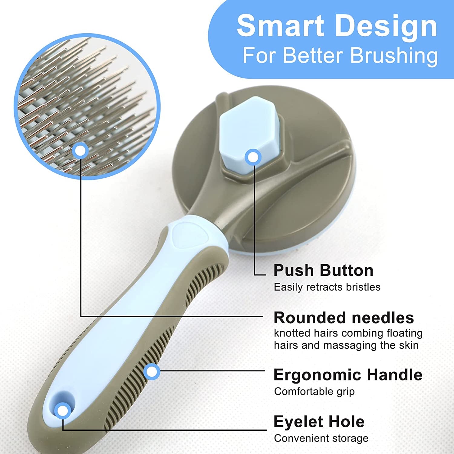 Cat Grooming Brush, Self Cleaning Slicker Brushes for Dogs Cats Pet Grooming Brush Tool Gently Removes Loose Undercoat, Mats Tangled Hair Slicker Brush for Pet Massage-Self Cleaning
