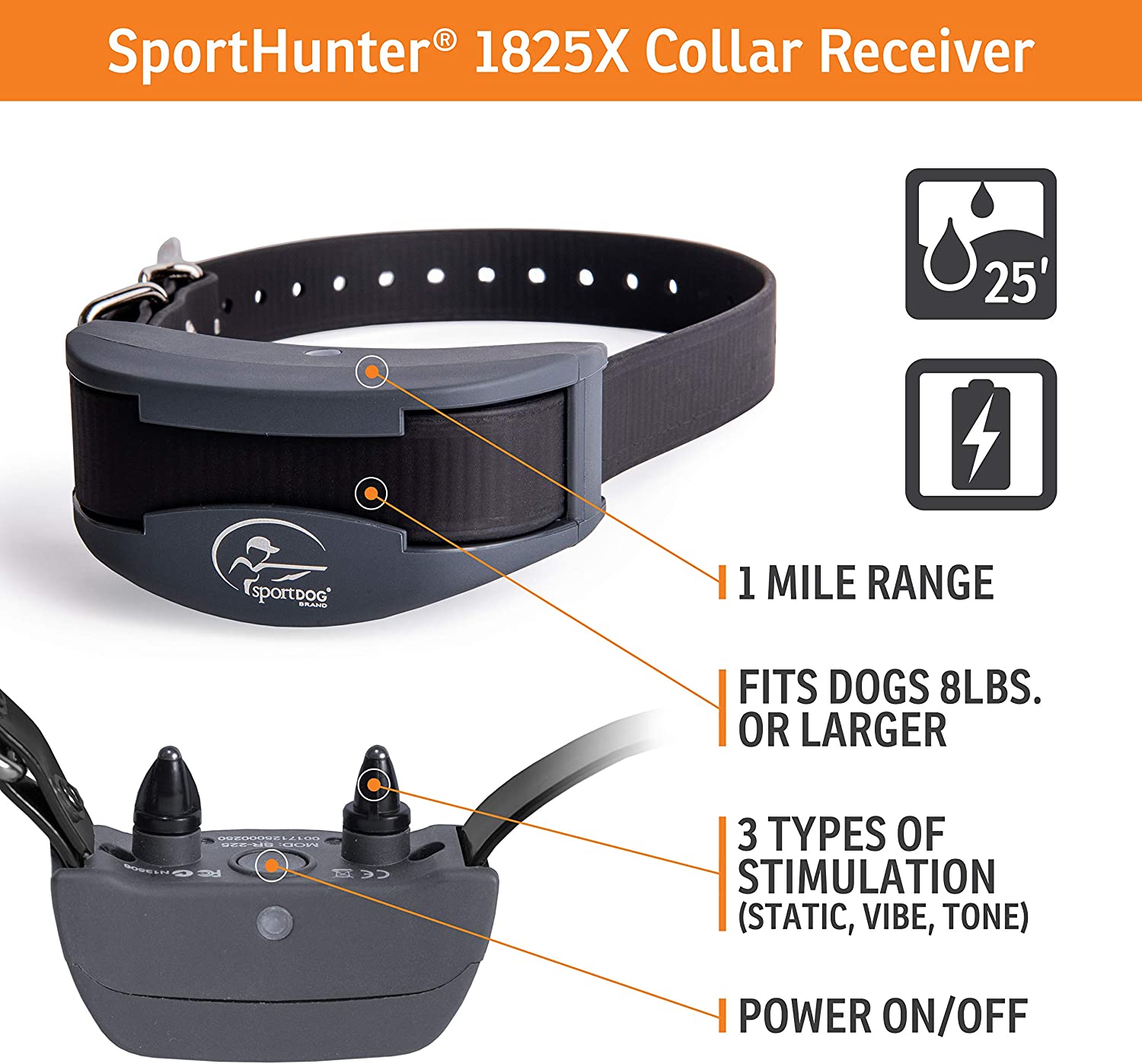 Sportdog Brand Sporthunter 1825X Remote Trainer - Rechargeable Dog Training Collar with Shock, Vibrate, and Tone - 1 Mile Range - SD - 1825X - MagsTag